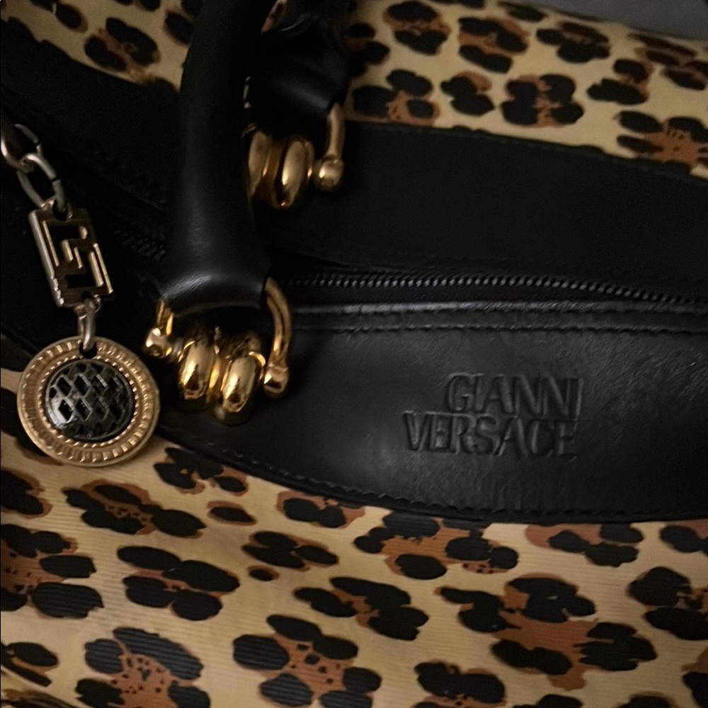 Versace Baroque Sunburst “Boston” Bag with Leopard Accents - Picture 2 of 8